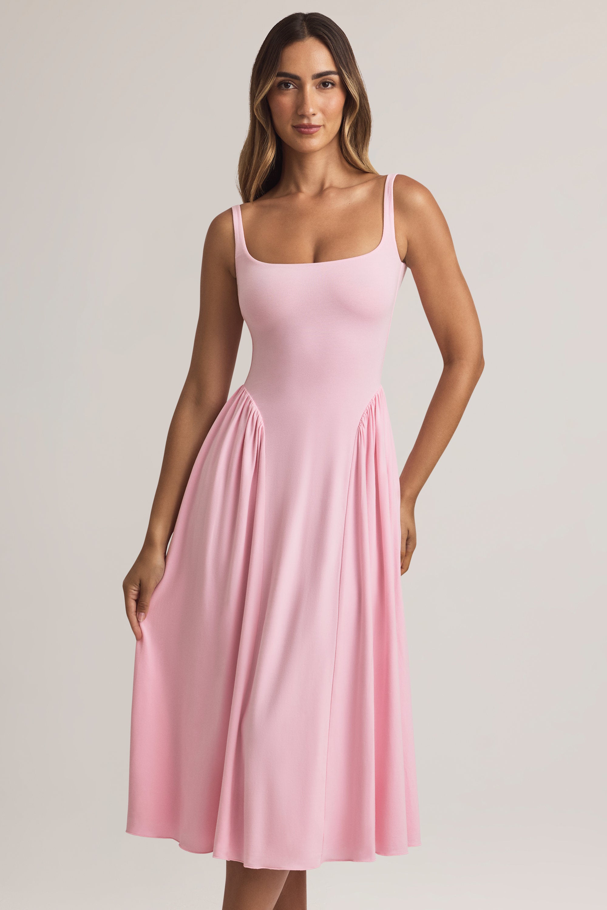 Aireen Modal A-Line Midaxi Dress in Pastel Pink