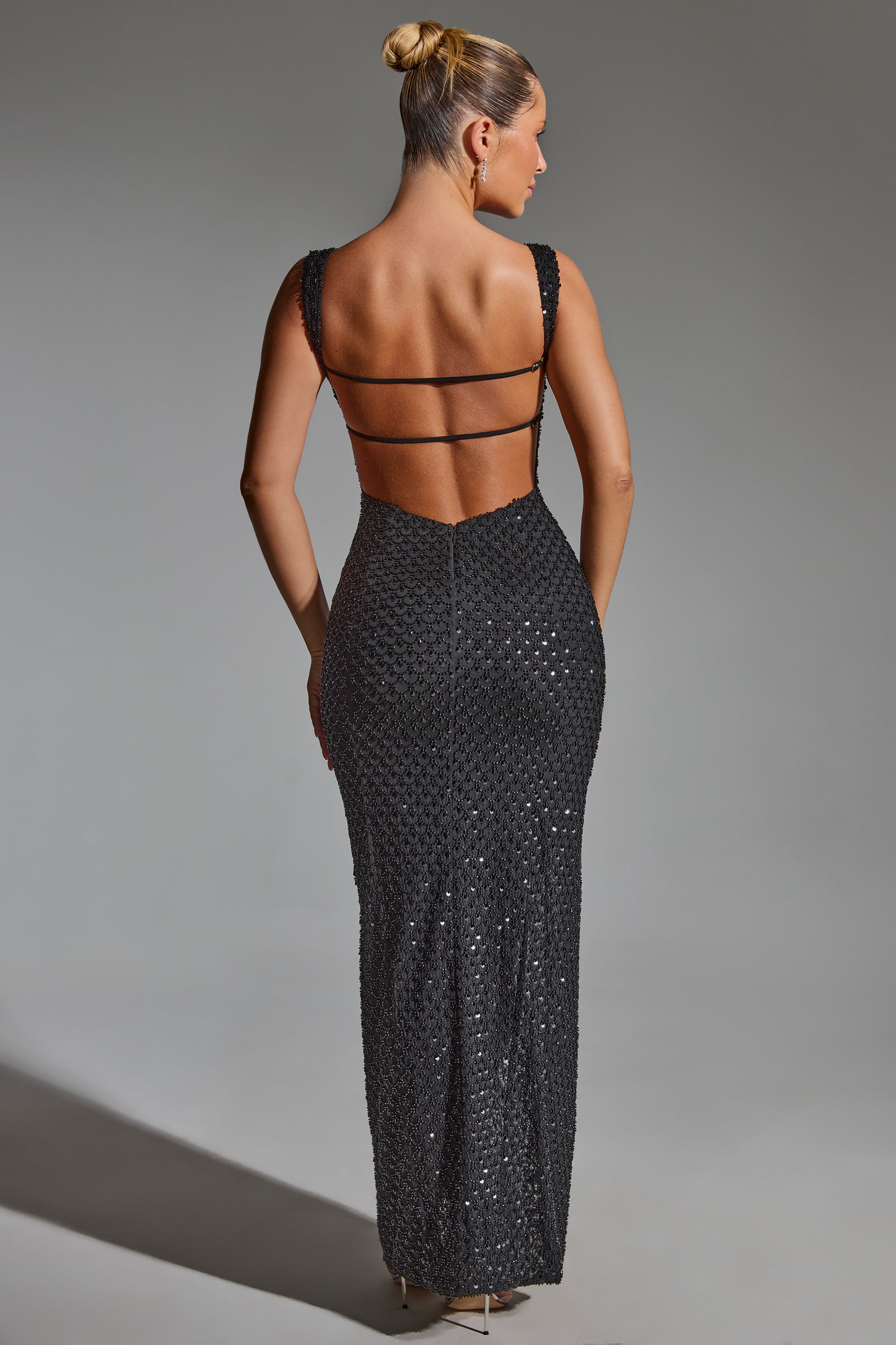 Cordelia Embellished Open-Back Maxi Dress in Black - Image 2