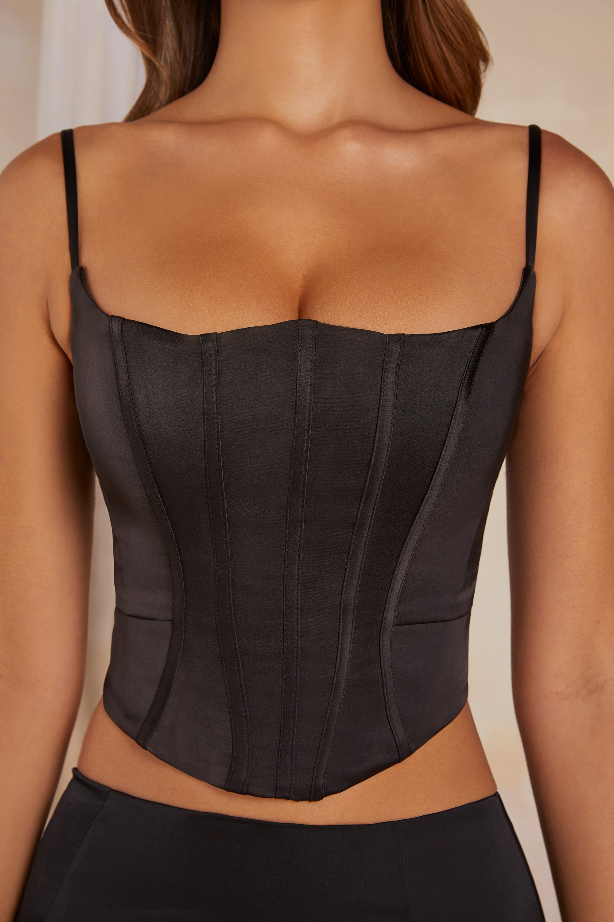 Celeste Push Up Satin Corset in Black - Image 4