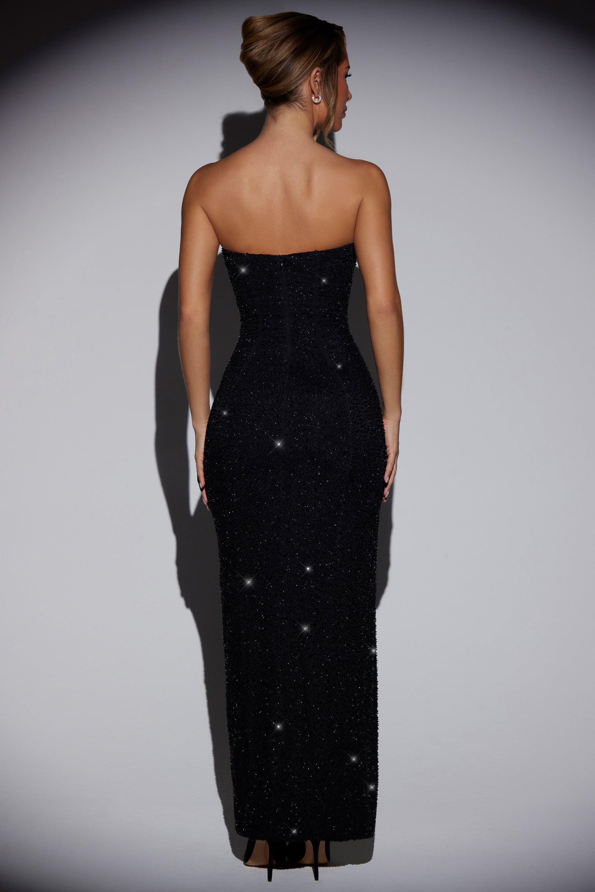 La Rochette Embellished Bandeau Cowl Neck Maxi Dress in Black - Image 2