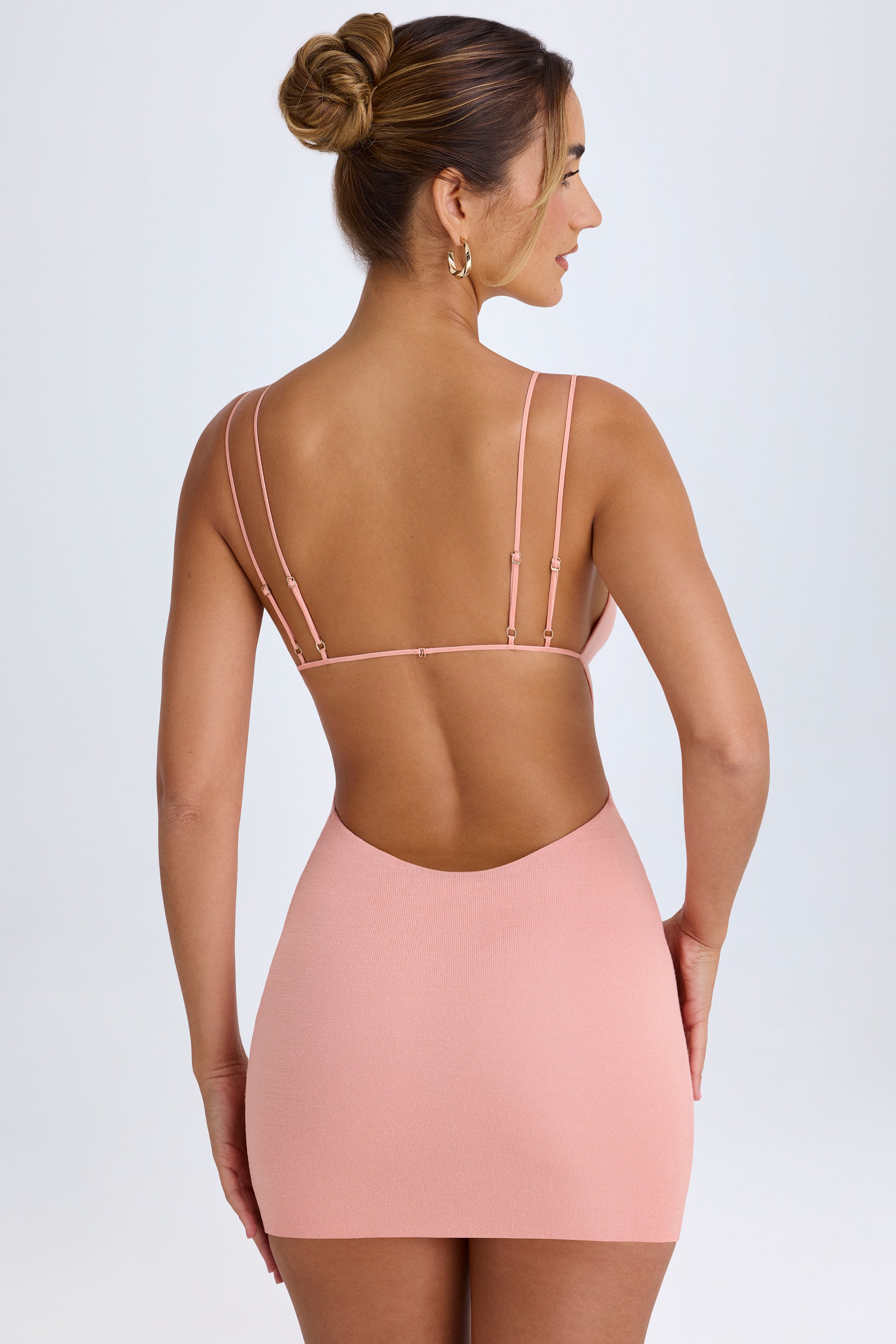 Eartha Cut-Out Open-Back Mini Dress in Apricot Pink - Image 2