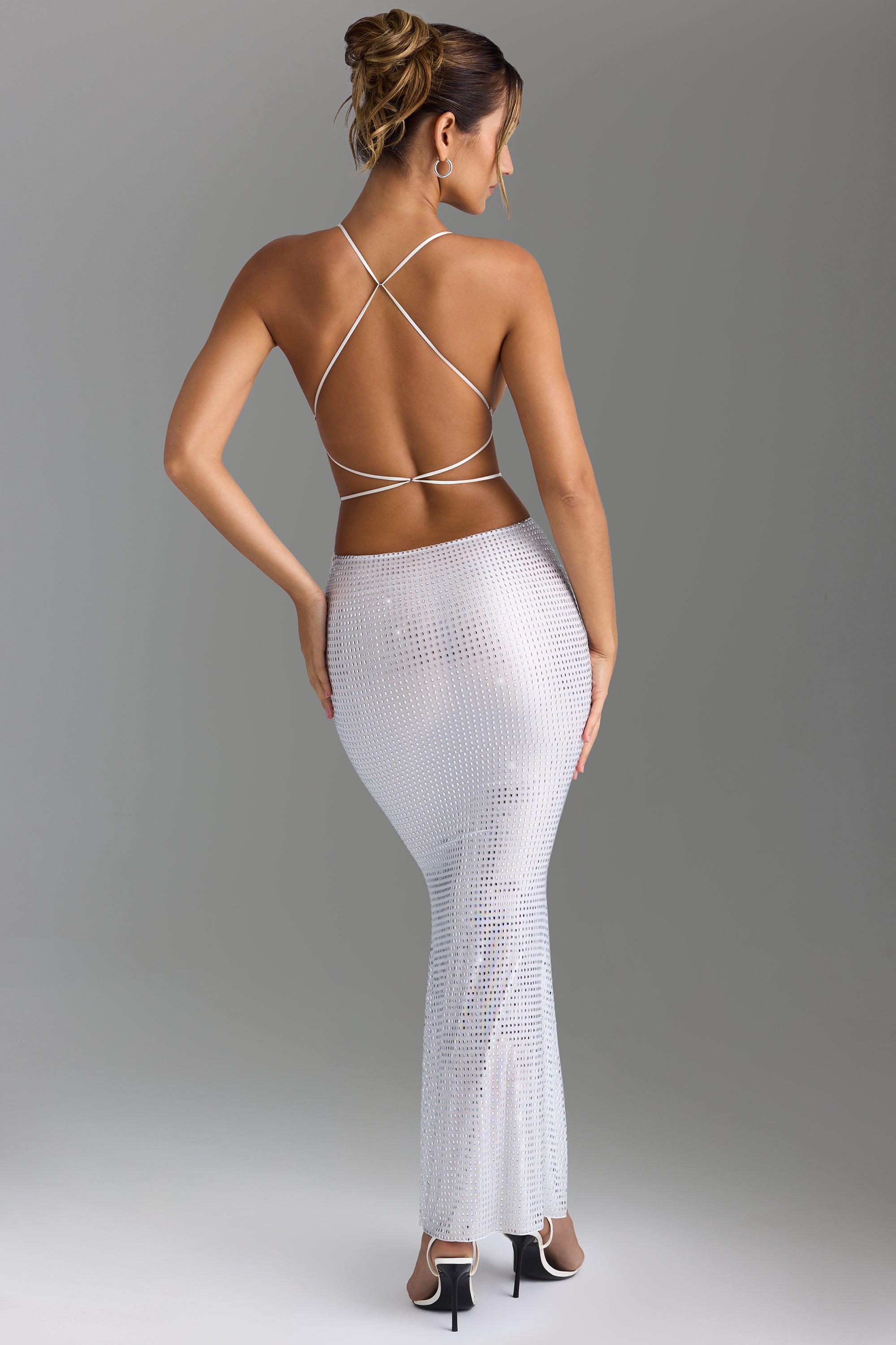 Magdalena Embellished Cut-Out Maxi Dress in White - Image 3