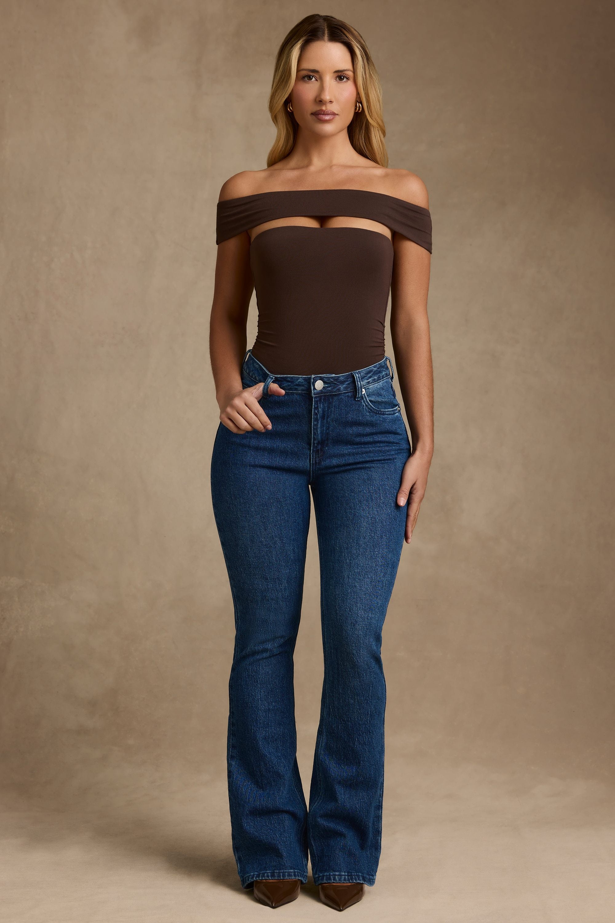 Lida Modal Cut-Out Off-Shoulder Bodysuit in Chocolate Brown - Image 6