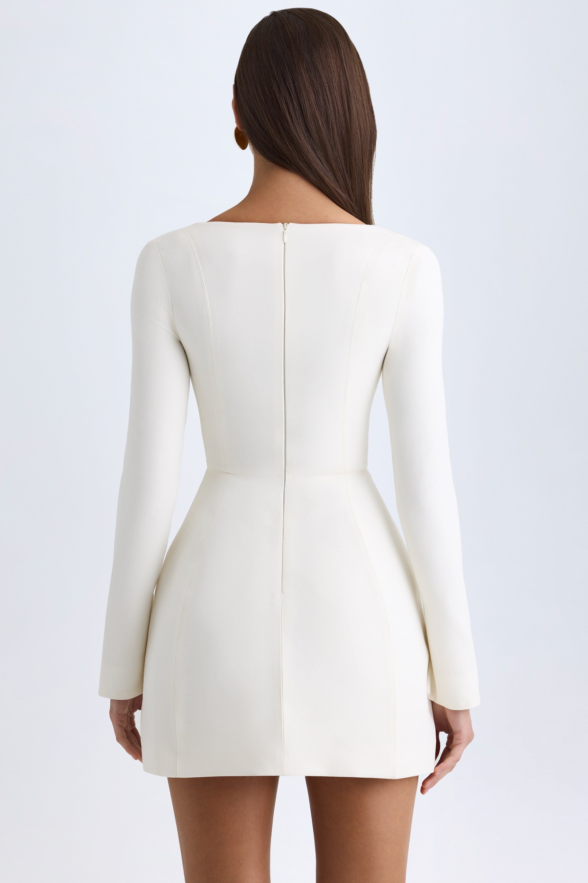 Taesha Square-Neck Structured Tulip Mini Dress in Vanilla - Image 3