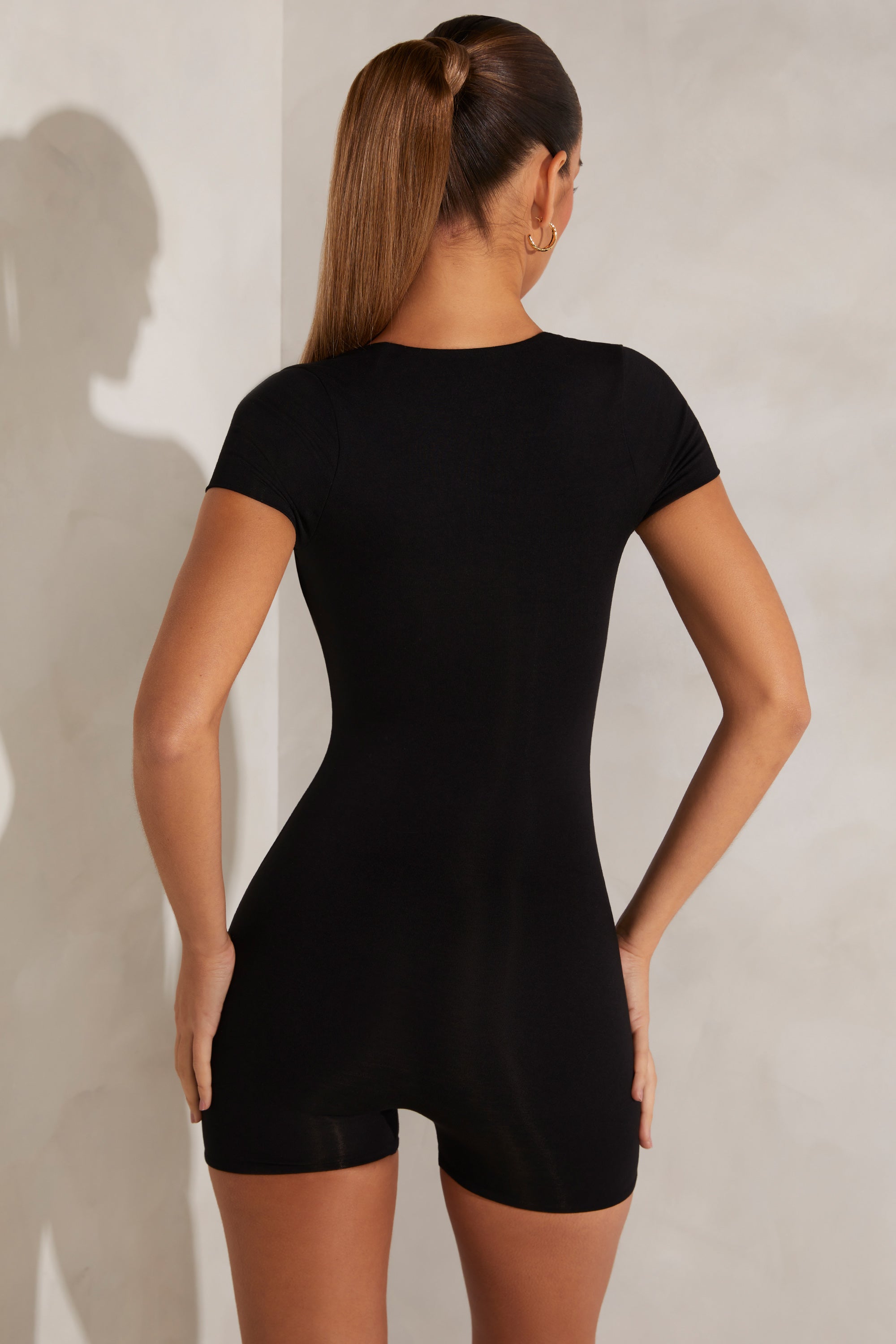 Bea Cap Sleeve Square Neck Romper in Black - Image 2