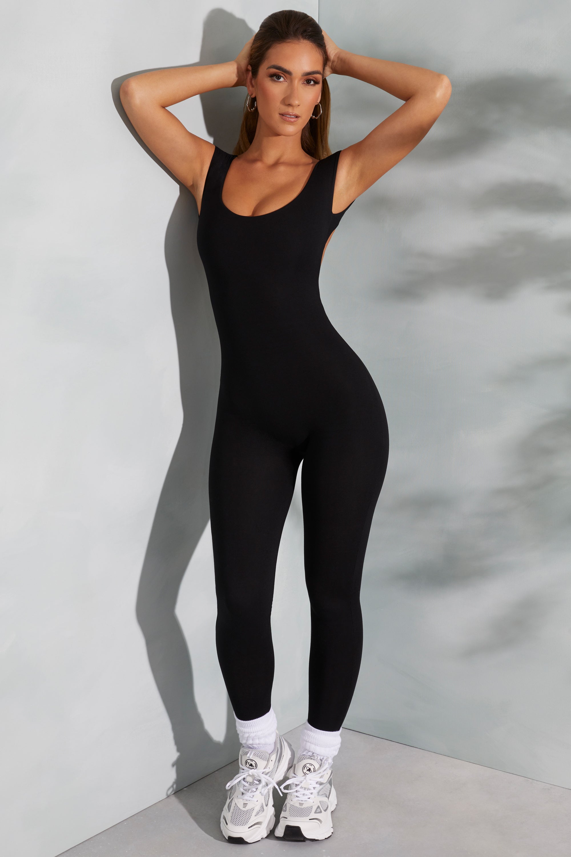 Sabrina Open Back Scoop Neck Jumpsuit in Black - Image 2
