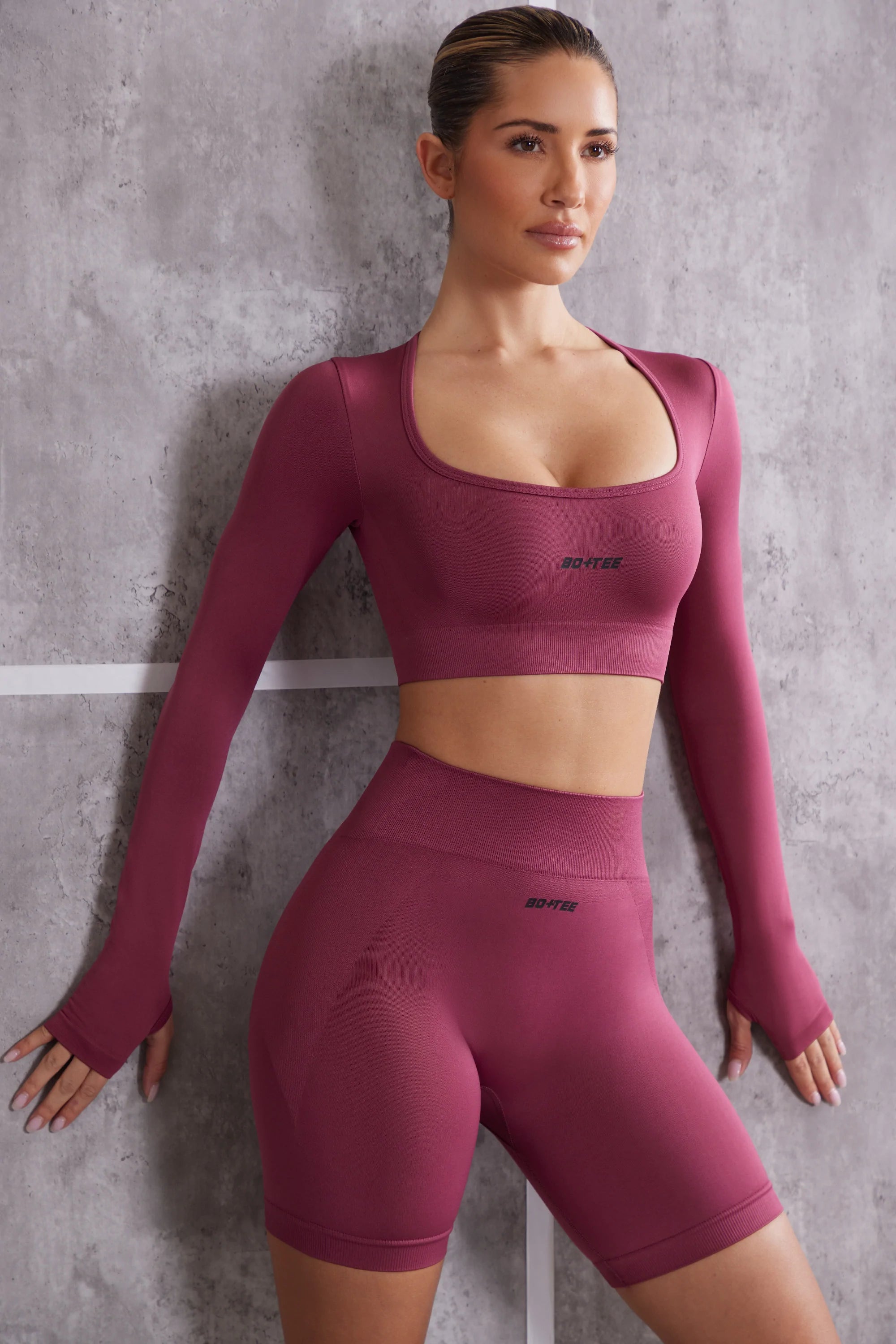 Instinct Long Sleeve Crop Top in Dark Rose