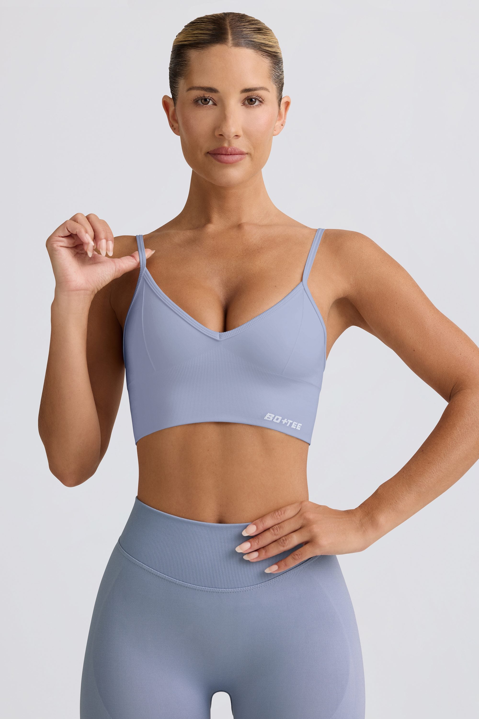 Define Luxe V-Neck Sports Bra in Blue Grey - Image 6