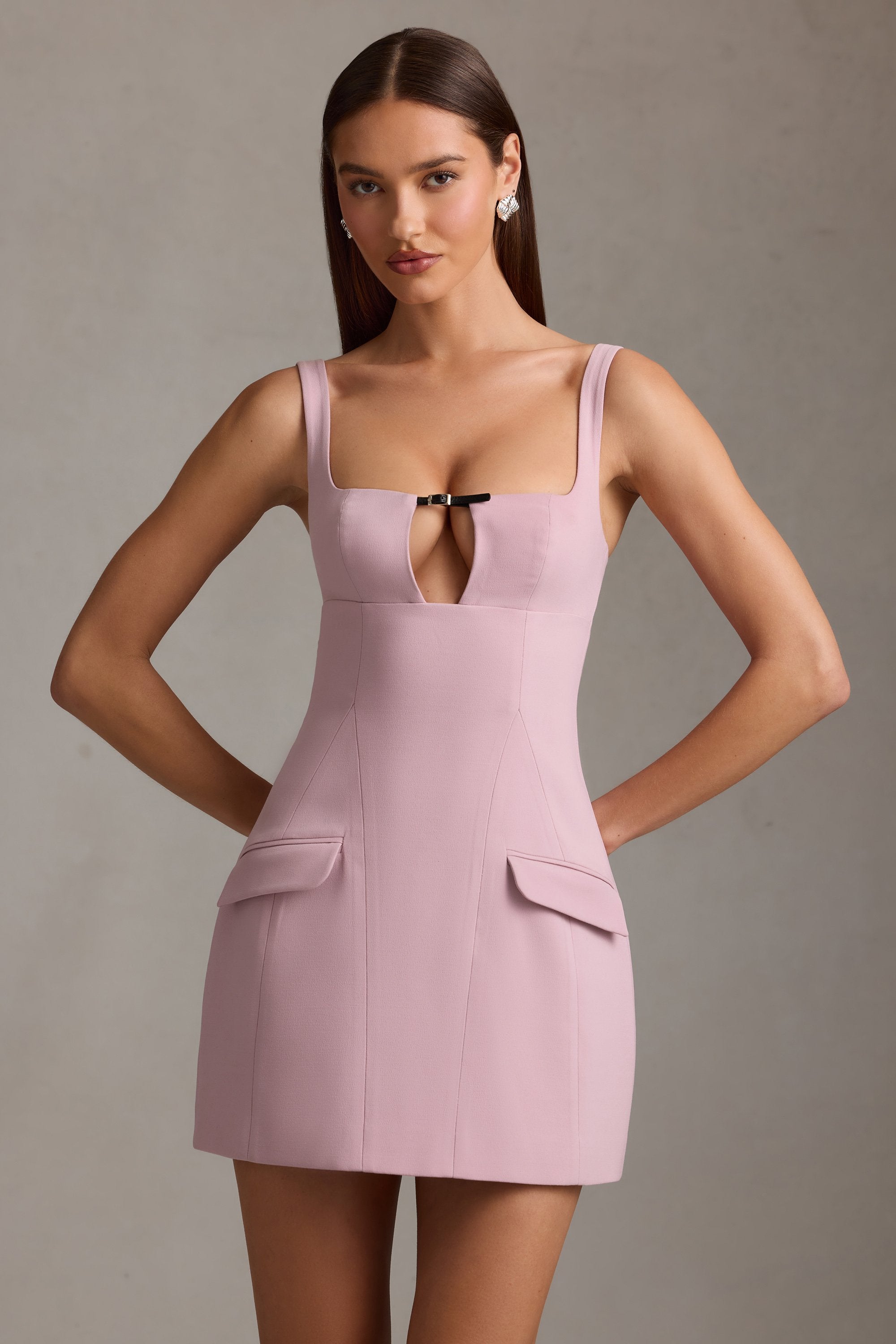 Zarina Cut-Out Structured A-Line Mini Dress in Mauve - Image 5