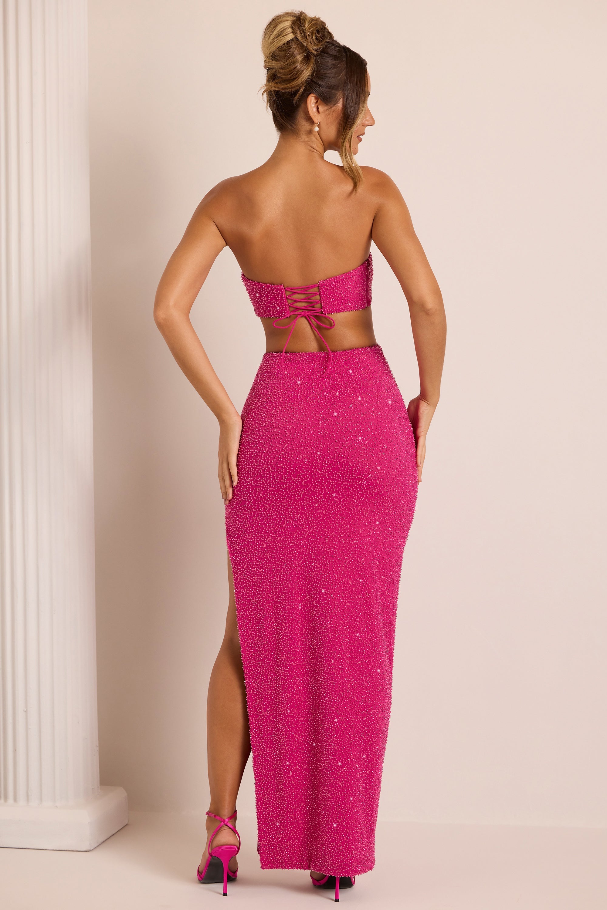 Provence Embellished Cut Out Maxi Dress in Fuschia - Image 2