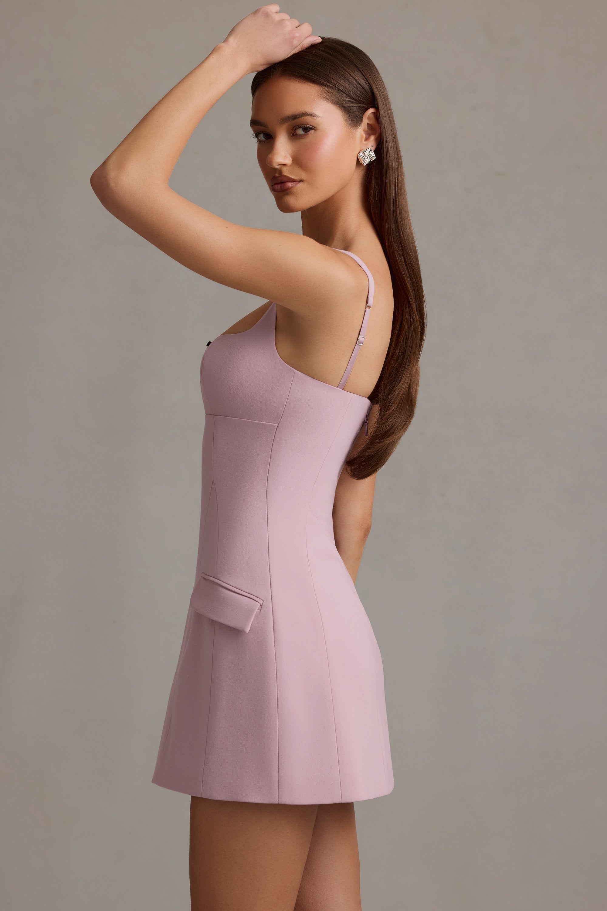 Zarina Cut-Out Structured A-Line Mini Dress in Mauve - Image 3