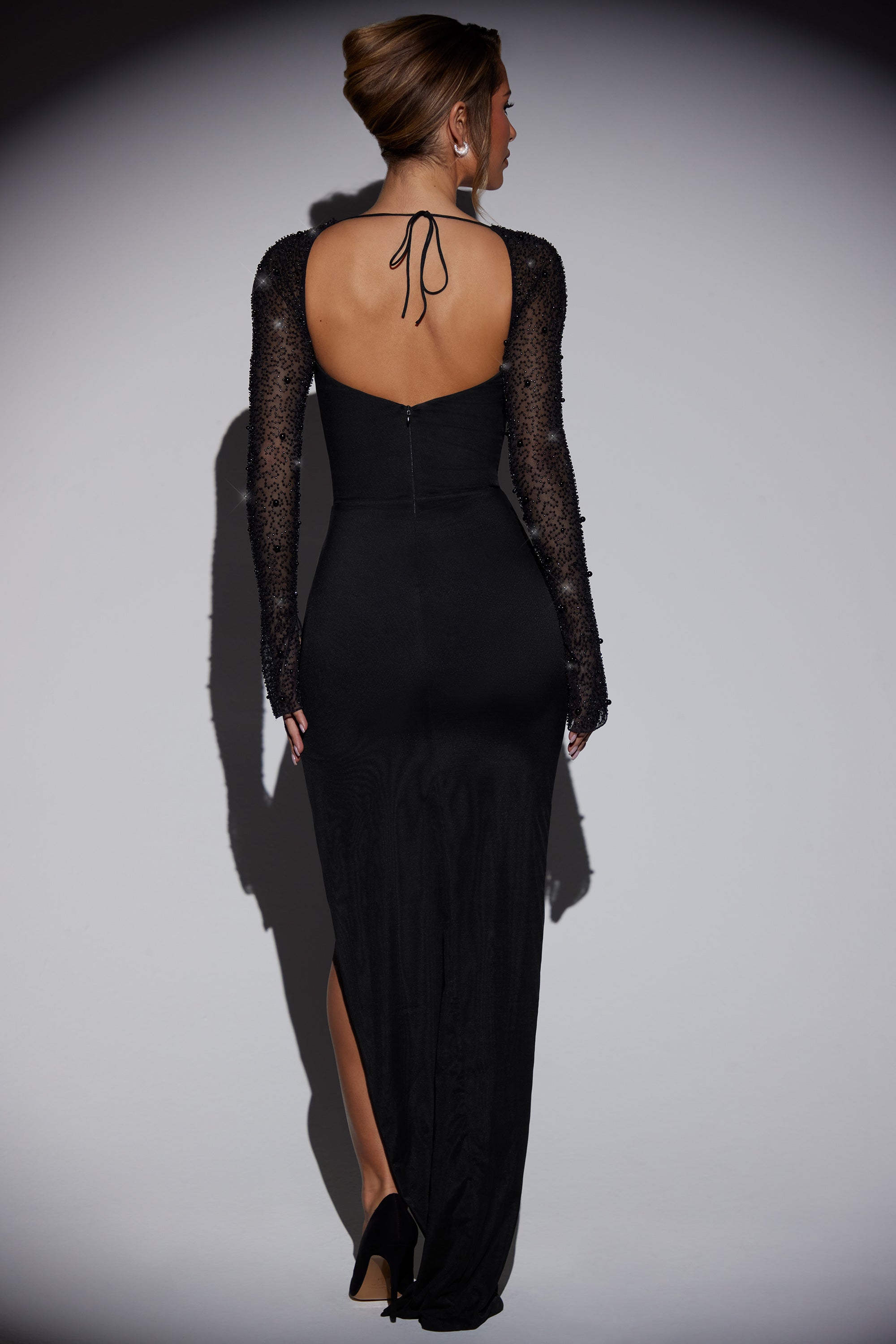 San Marino Embellished Side Split Maxi Dress in Black - Image 2