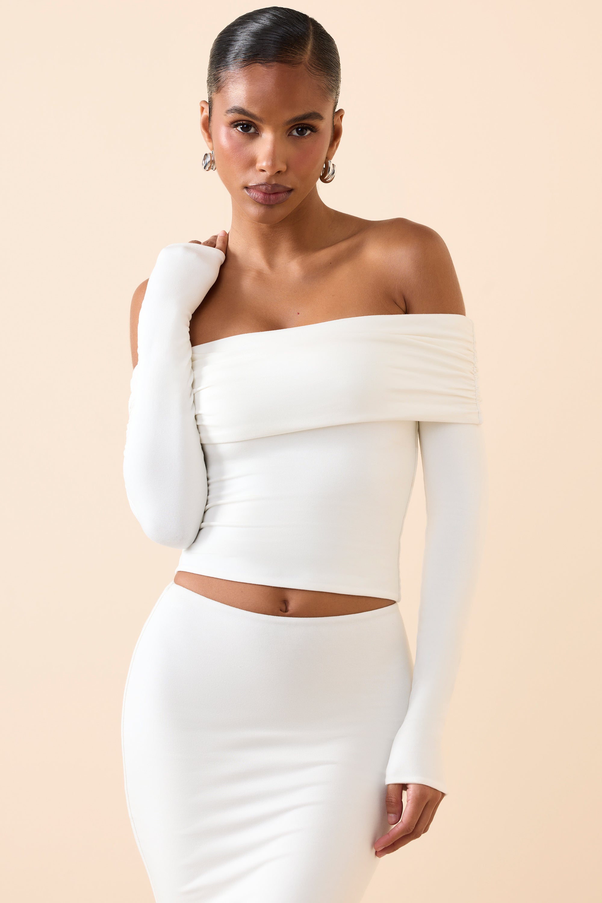 Kesia Modal Off-Shoulder Long-Sleeve Top in White - Image 5