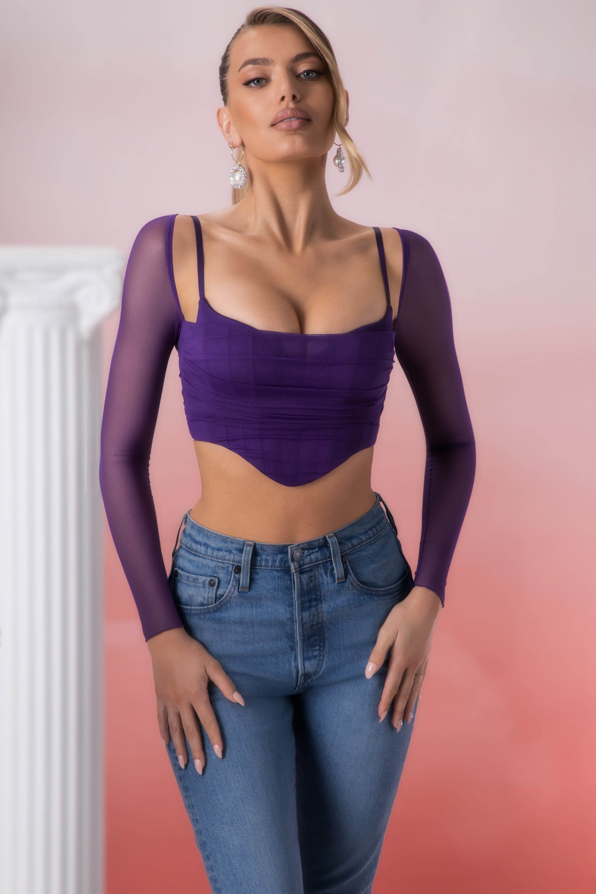 Eros Long Sleeve Corset Crop Top in Violet - Image 6